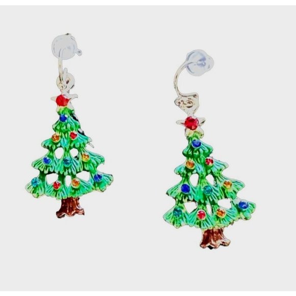 Home for Holidays Christmas Tree Earrings Open Cut Crystals Star Handmad… - Picture 6 of 12